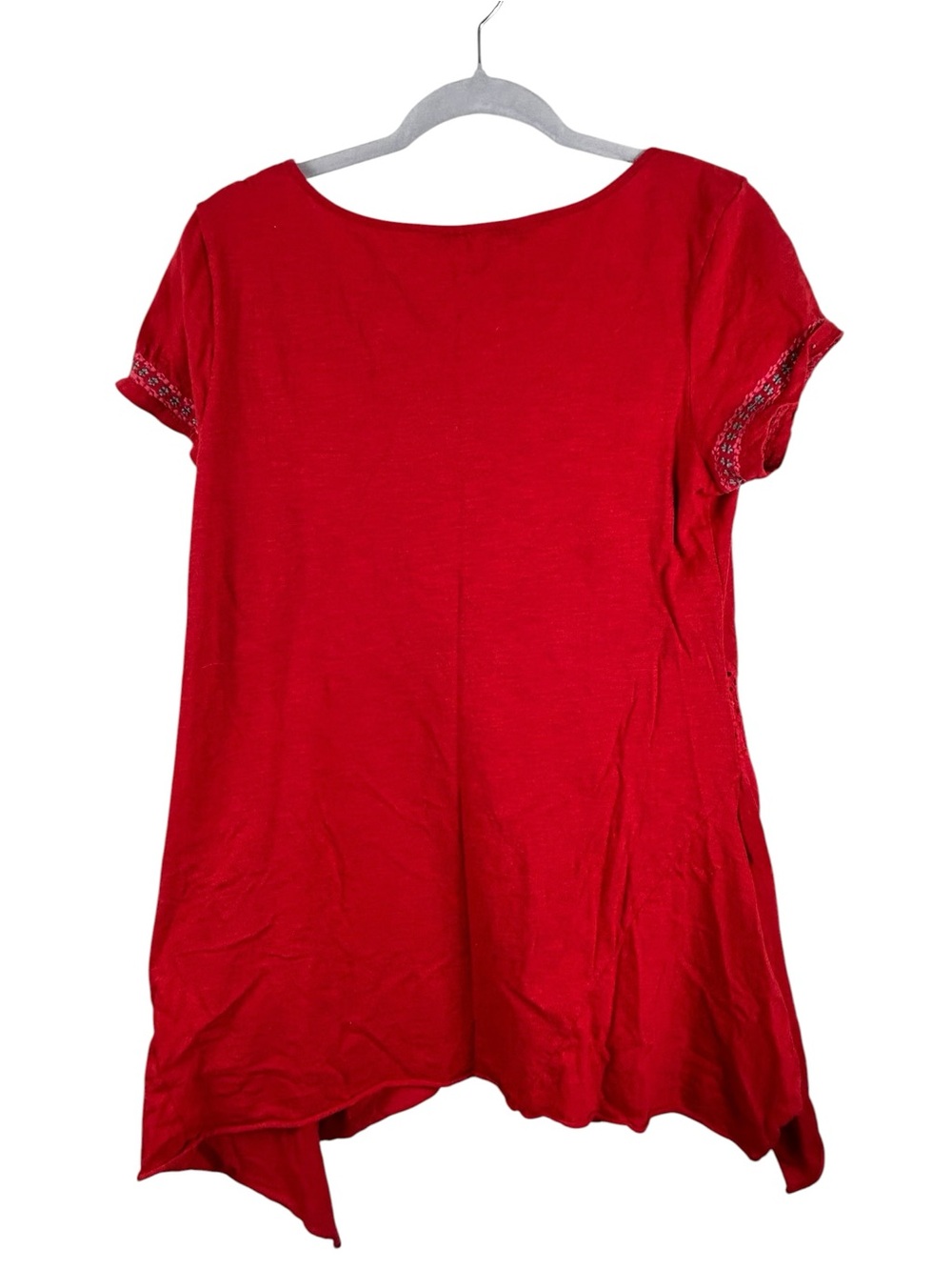 Sundance Red Boho Marguerite Embroidered Floral Eyelet Short Sleeve Tunic. - Picture 2 of 5